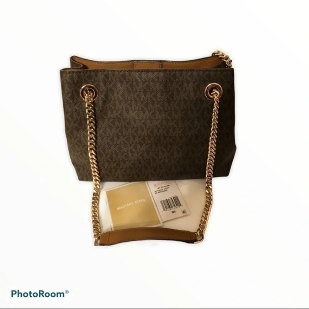 MICHAEL KORS JET SET CHAIN MESSENGER CANVAS LEATHER GOLD HARDWARE MEDIUM rare